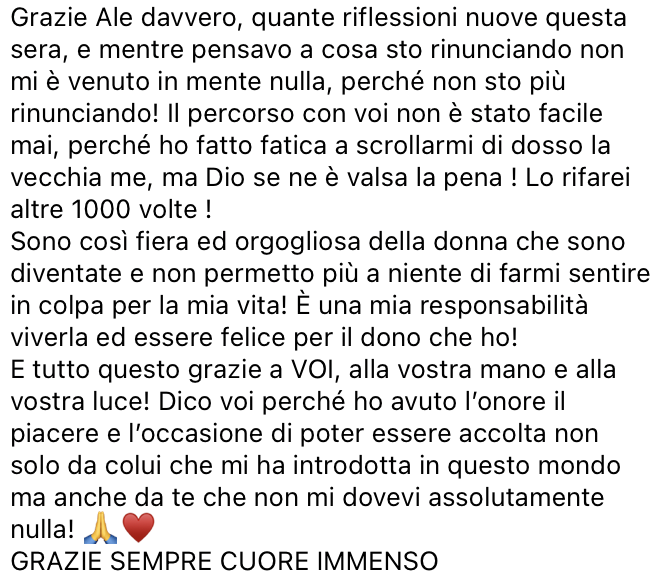 Messaggio ricevuto da una cliente