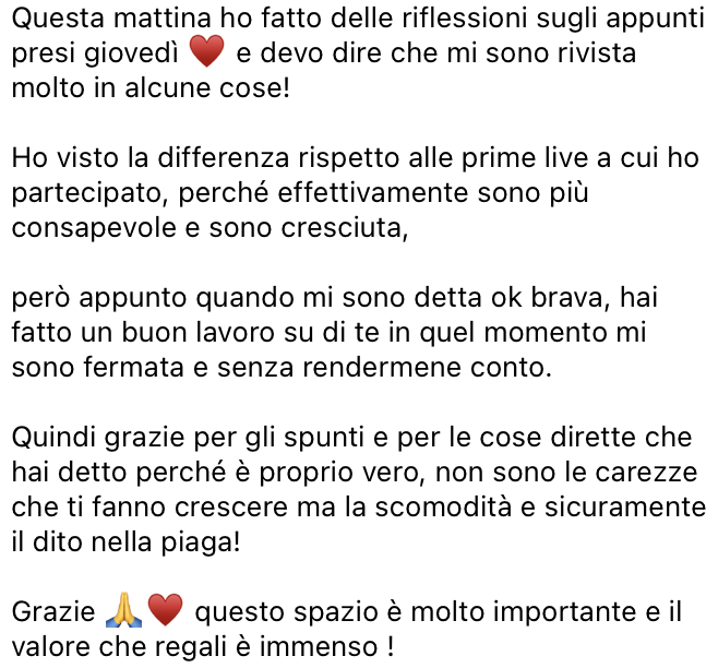 Messaggio ricevuto da una cliente