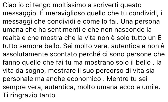 Messaggio ricevuto da una cliente