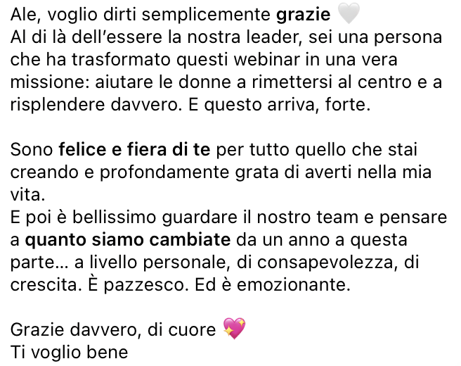 Messaggio ricevuto da una cliente