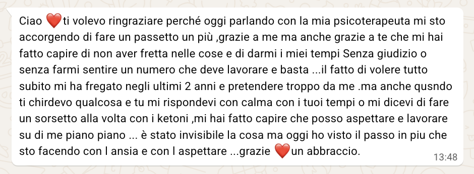 Messaggio ricevuto da una cliente